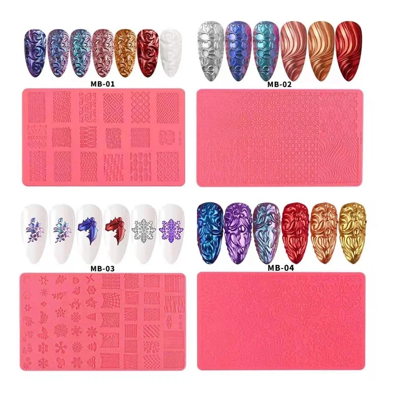 3D Silicone Template Nail Stamping Embossed Nail Mold Nail Art Printing Template DIY UV Gel Acrylic Nails Template Manicure Tool