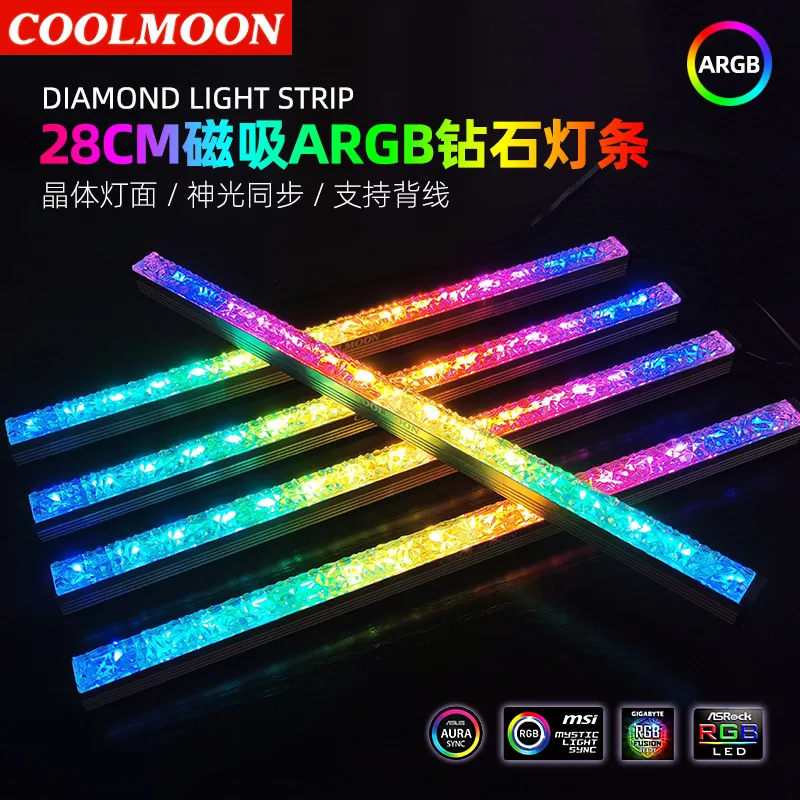 COOLMOON 30cm ze stopu aluminium RGB obudowa PC taśmy LED magnetyczne oświetlenie komputera Bar 5V/3PIN małe 4Pin ARGB płyta główna pasek światła