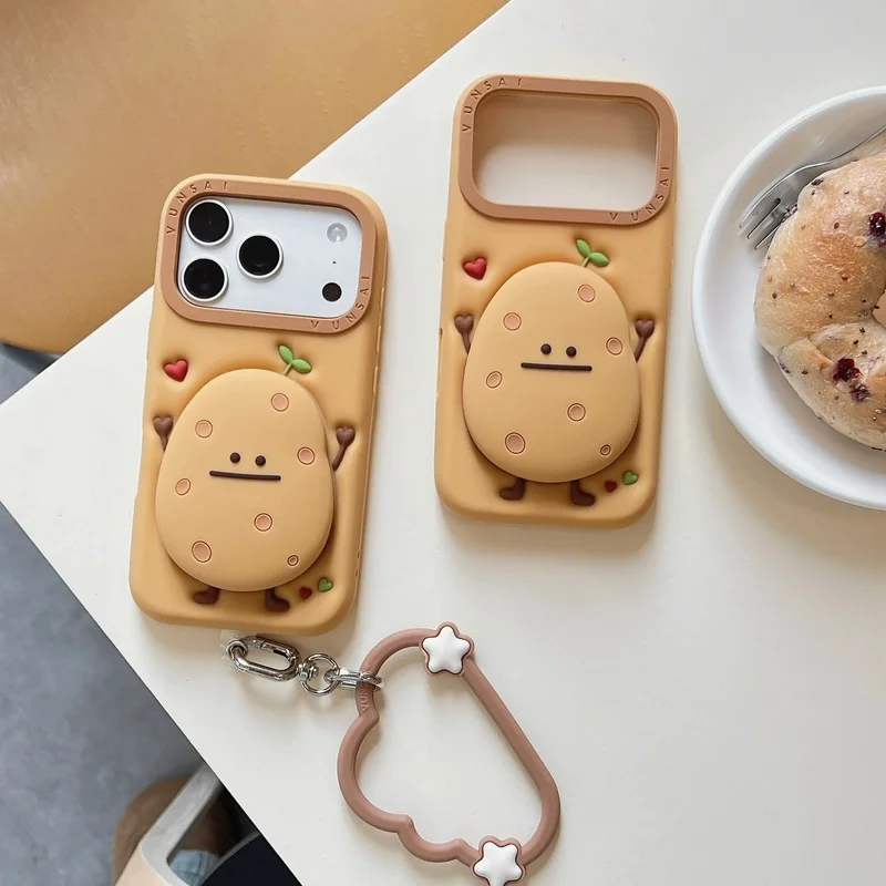 Cute Adorable Potato Stand Silicone Phone Case For iPhone 18 17 16 15 14 13 12 Pro Max Shockproof Protective Case