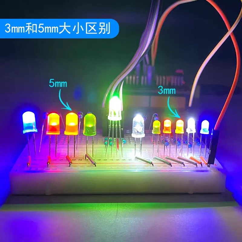 100PCS 3mm 5mm F3 F5 Round LED Ultra Bright White Green Yellow Blue White Red Light Emitting Diode For Diy Kit