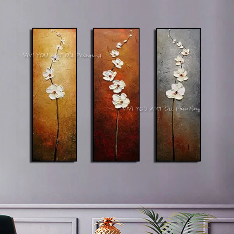 100% Handmade 3 Piece Modular Wall Pictures for Living Room Still life Thick Oil Paintings On Canvas Flower Artwork Home Decor