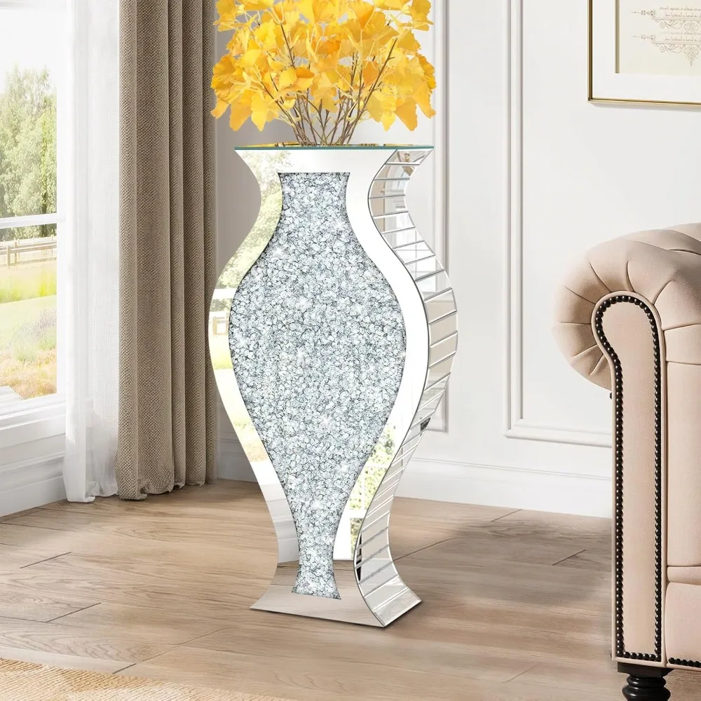 

Напольная ваза с ромбовидным узором высотой 27 дюймов, серебряные декоративные вазы в форме рыбы для гостиной, ваза с хрустальным зеркальным декором