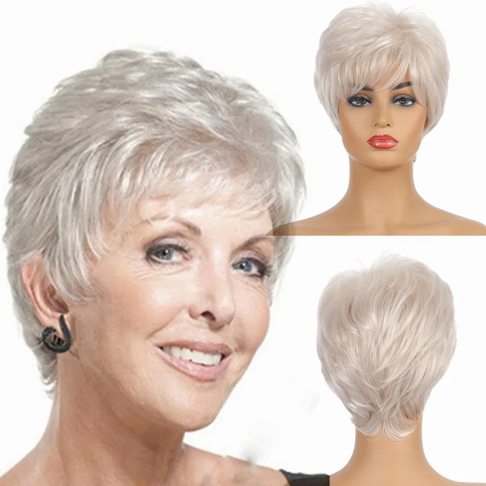 European and American Wigs Light Blonde Short Synthetic Hair Female Diagonal Bangs Daily Use Party Cosplay Head Cover