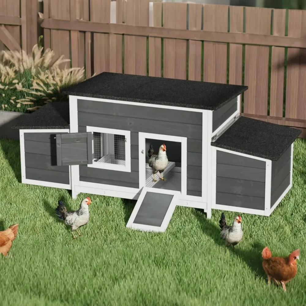 

Solid Wood Chicken Coop for 4-6 Chickens, Outdoor Wooden Chicken Run Pen with 2 Nesting Boxes, Poultry Cage Rabbit Hutch Duck C