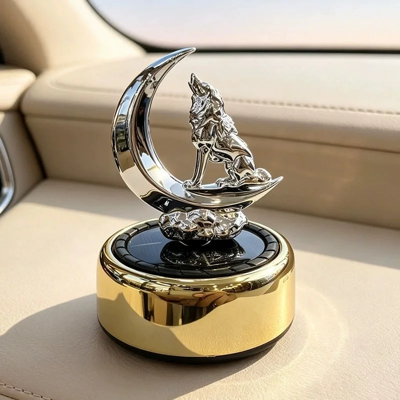 Auto Rotating Solar Moon Wolf Car Perfume Ornament Long Lasting Gentle Fragrance Car Air Freshener Odor Removal Decor for Dashb
