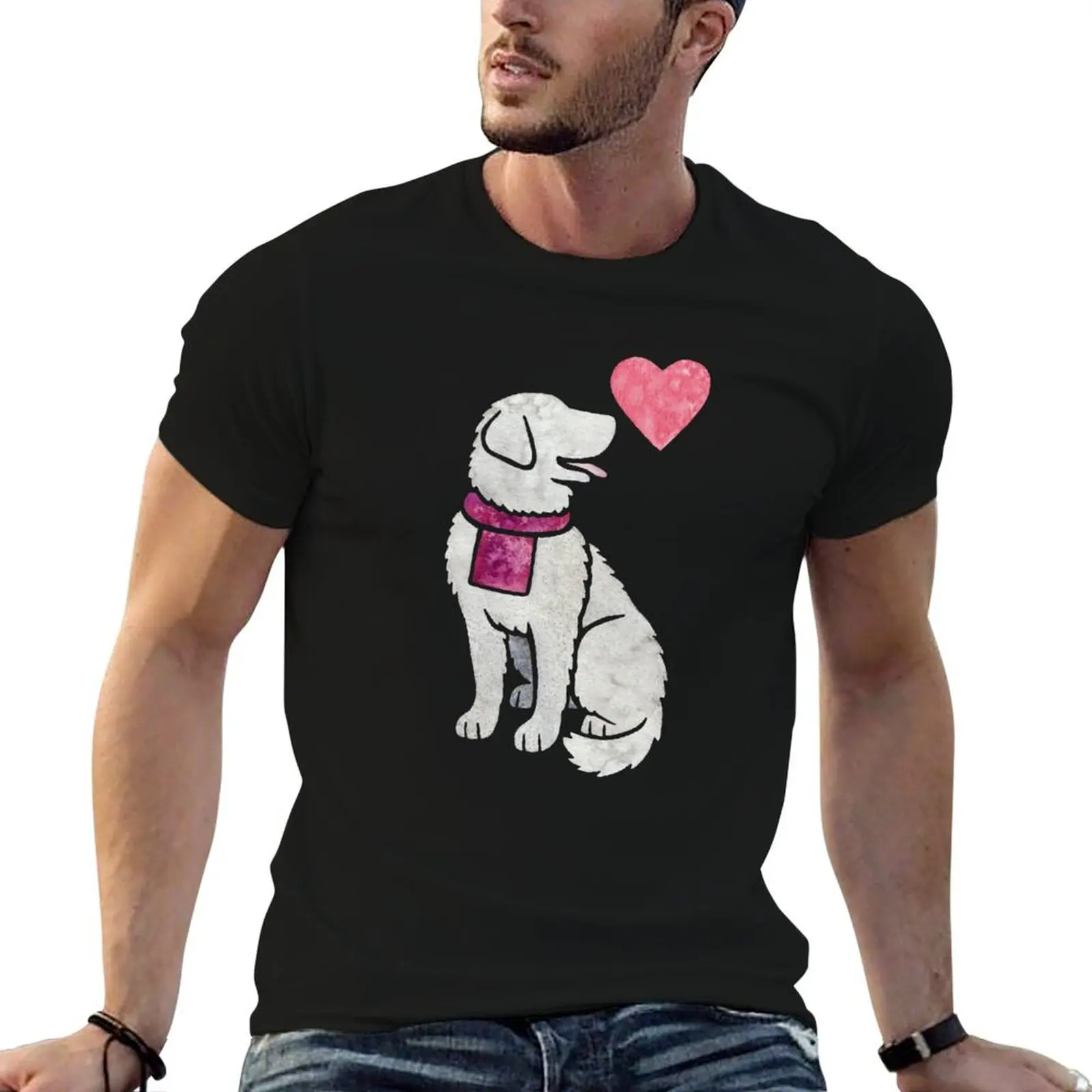 Camiseta Watercolour Kuvasz, camisetas gráficas de lujo para hombre, camisetas divertidas de algodón para hombre