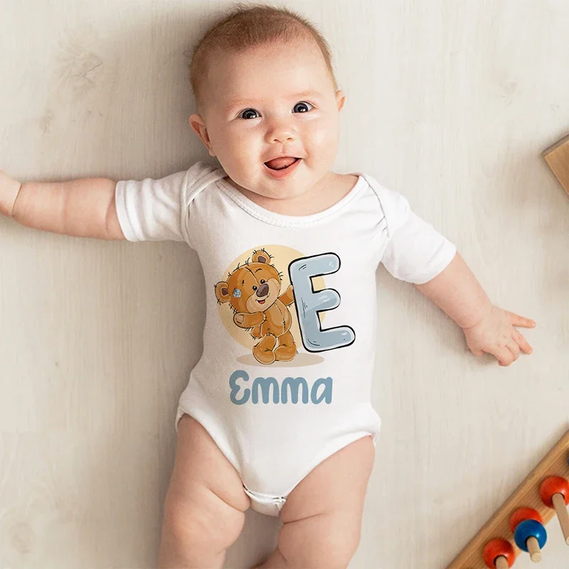 Body personalizado para recém-nascidos, roupa fofa de urso para meninas, nome personalizado, desenho animado, macacão casual para bebês, presente