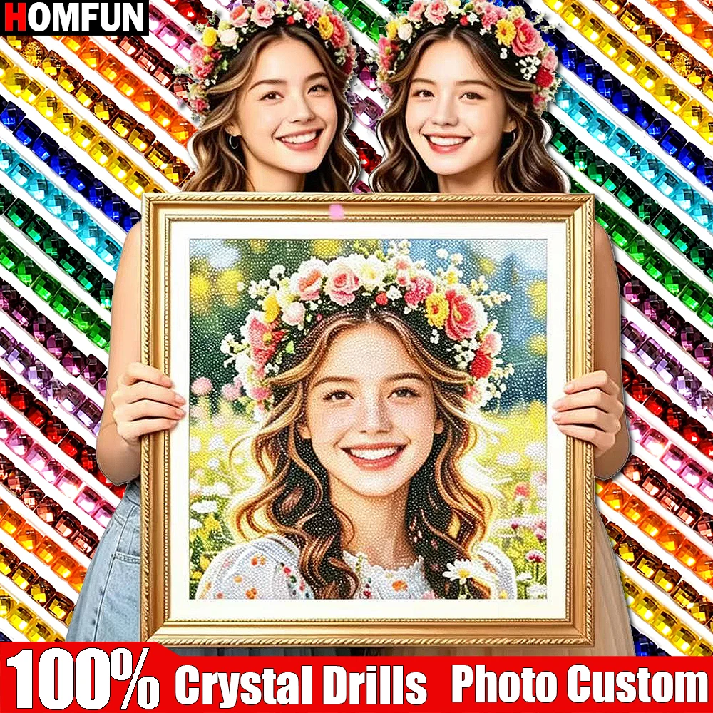 HOMFUN 100% Full Crystal Fairy Dust DIY PHOTO CUSTOM Diamond Painting Picture of Rhinestones Embroidery 5D Cross Stitch Decor