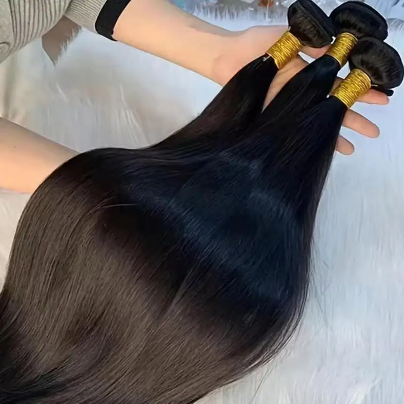 40 42 Inch Long Straight Human Hair Bundles Natural Brazilian Virgin Hair 1/3/4 Bundles Hair Extensions Double Weft Wet And Wavy