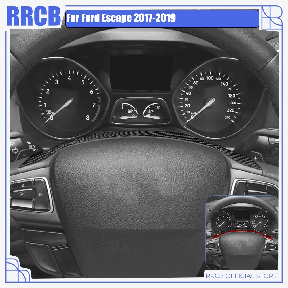 For Ford Escape 2017 2018 2019 Soft Real Carbon Fiber Steering Wheel Cover Trim 1PC Sporty Style Car Styling Sticker