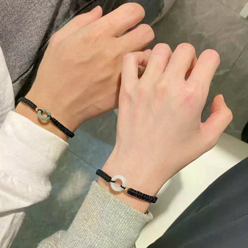 Lucky Couple Bracelet Peace Buckle Hand Weaving Bracelet Vintage Girlfriend Birthday Gift