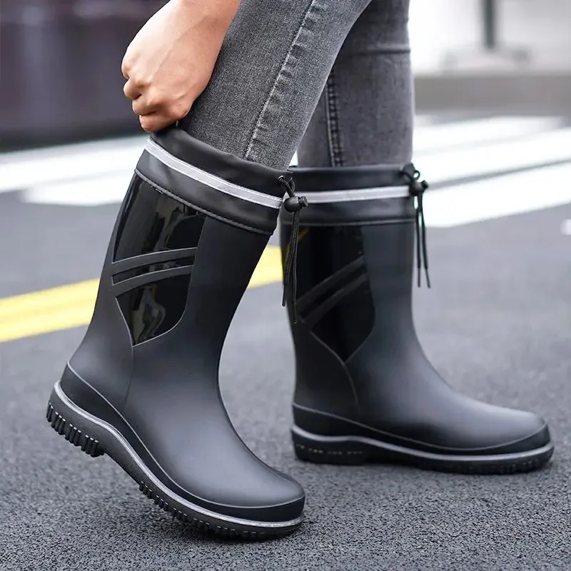 Fashion Men's Medium Tube Rain Boots Outdoor Anti-Slip Rubber Galoshes Shoes for Men Waterproof Fishing Shoe Botas Lluvia Hombre view 3