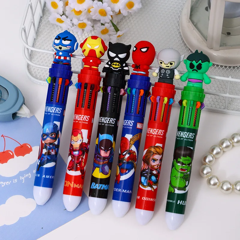 6-36pcs cartoon Spider-Man, Hulk, Batman 10 color ballpoint pen press pen, color marker multi-function stationery image 2