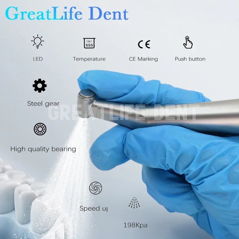 GreatLife Dent Dental 1: 5 Increasing Fiber Optic Contra Angle Stainless Steel Body Internal Water Spray Low Speed Handpiece