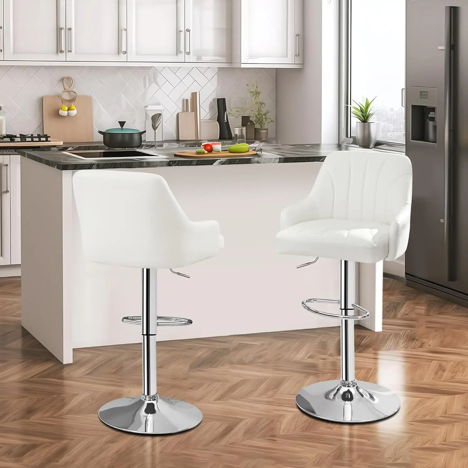 Bar Stools Set of 4, Adjustable Barstools, Counter Height Stools with Back and Arm, Kitchen Island Stools