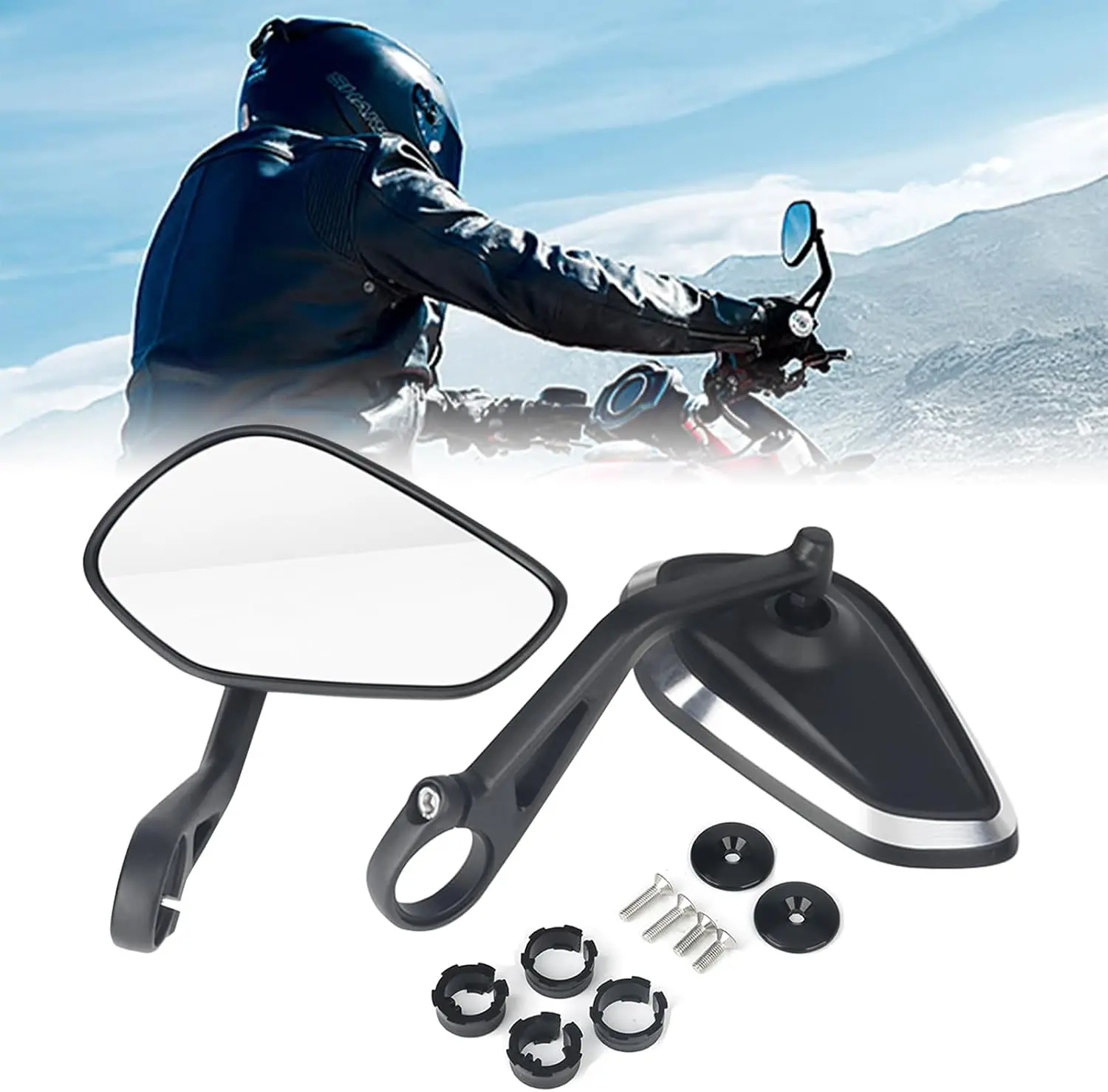 Round Bar End Mirrors for Motorcycles, Handlebar End Mount Mirrors, Compatible with Various Bike Models