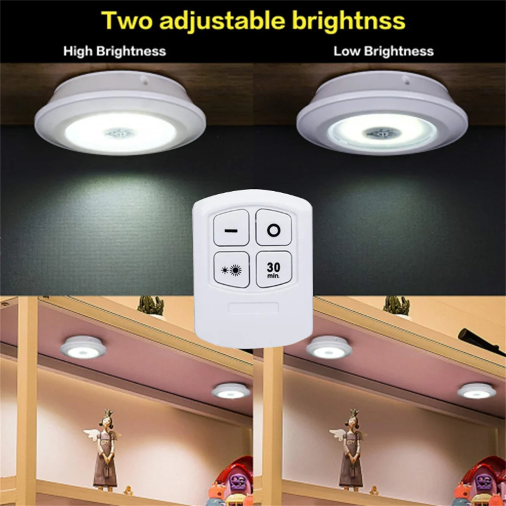 Dimmable COB Under Cabinet Lamp LED Night Light Remote Control Wardrobe Light Switch Push Button for Stairs Kitchen Bathroom