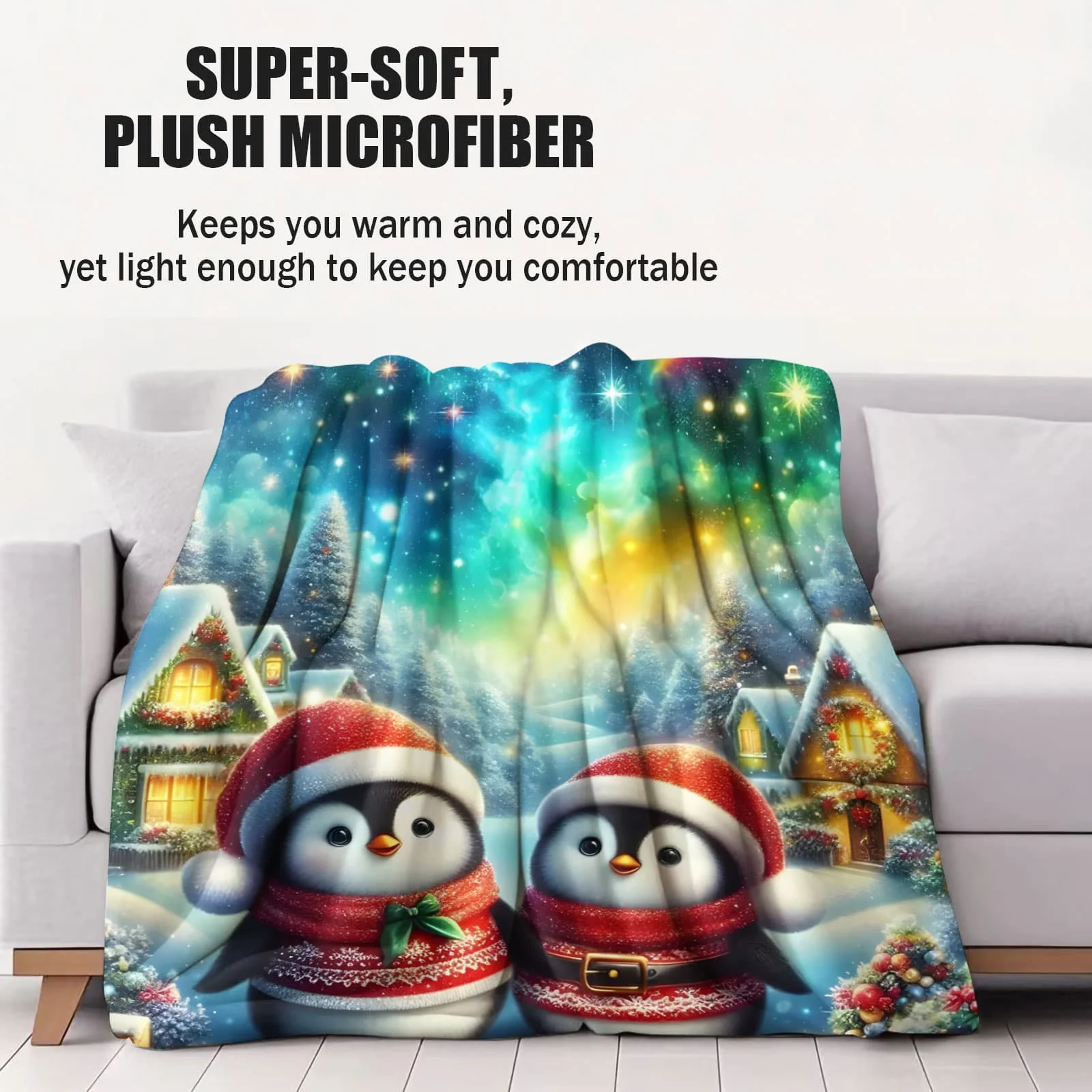 عيد الميلاد تاون البطريق بطانية ناعمة-1 قطعة شتاء احتفالي تحت عنوان رمي الصوف للأسرة أريكة ديكور المنزل الكبار الاطفال هدية دافئة