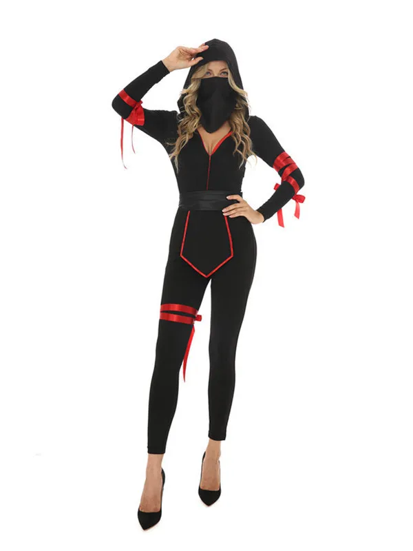 Kostium na Halloween Ninja Lady Samurai Onesie Cosplay Maskowany Strój Nocny Sceniczny do Odgrywania Ról Gra Odzież Damska Tradycyjny Chi...