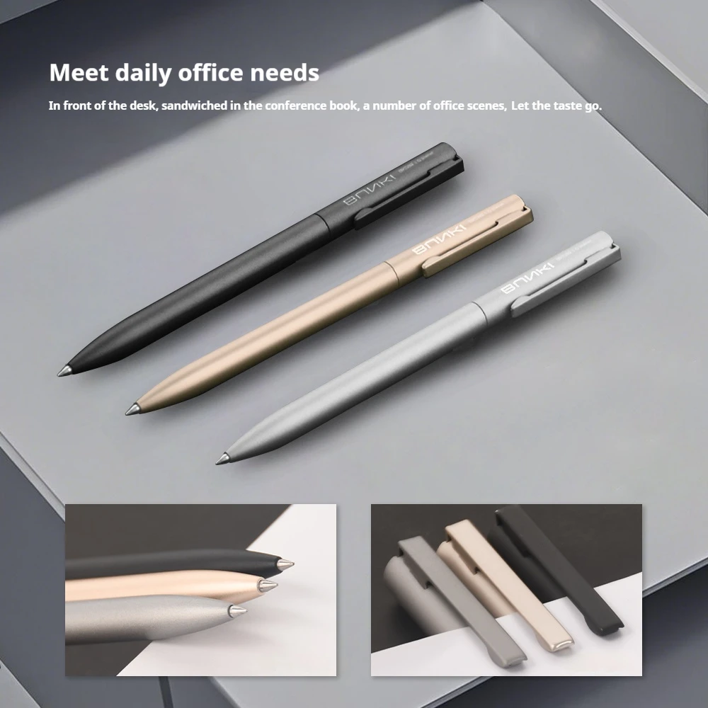 قلم جل معدني فاخر دوار مزدوج الطرف من BUNKI، كتابة سلسة قابلة للسحب، تصميم بسيط للأعمال المكتبية والمدرسة #3