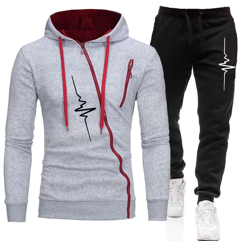 

Mens Tracksuit Printed Casual Hooded Sweatshirts Suit Daily Sports Jogging Clothing 2025 Popular Zipper Jacket Pants 2 Piece Set