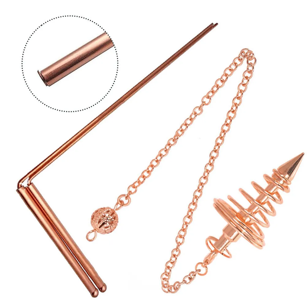 

3 шт./компл., наборы лозоходных стержней из чистой меди, стержни для гадания + маятник для гадания, ведьмин, энергетическое исцеление, стержень для детектора металла