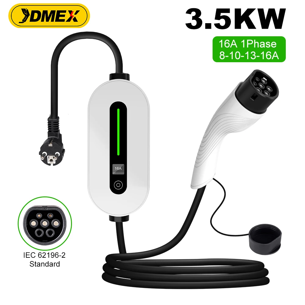 

JDMEX Portable EV Charger Type2 GB/T 16A 1Phase 3.5KW SEA J1772 Wallbox IEC 62196-2 Charging Station for Electric Vehicle