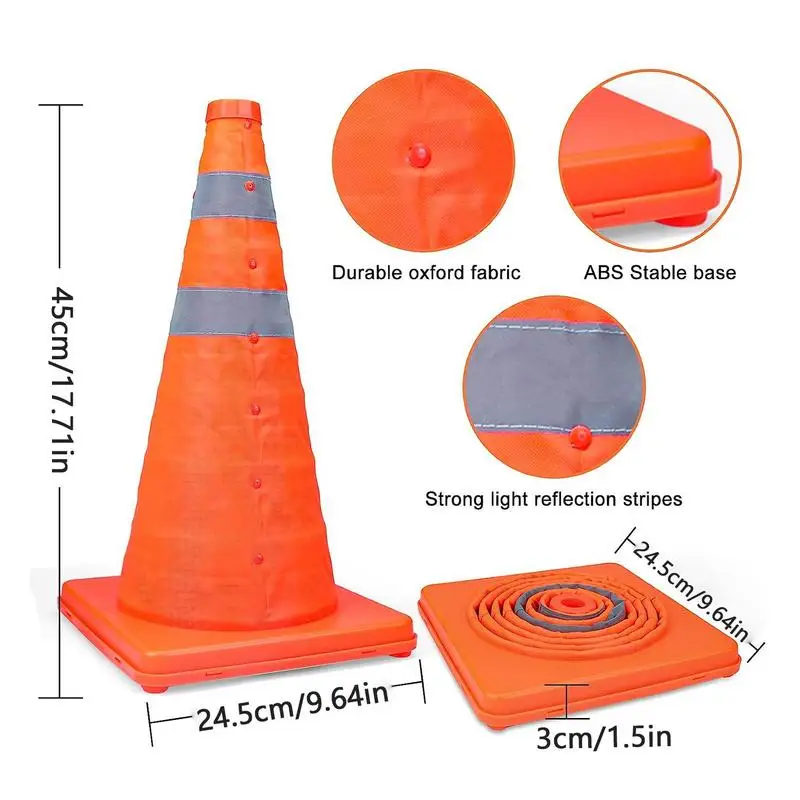 45cm Height Collapsible Traffic Cones Multi Purpose Reflective Safety Cones Foldable Road Cones Parking Cones