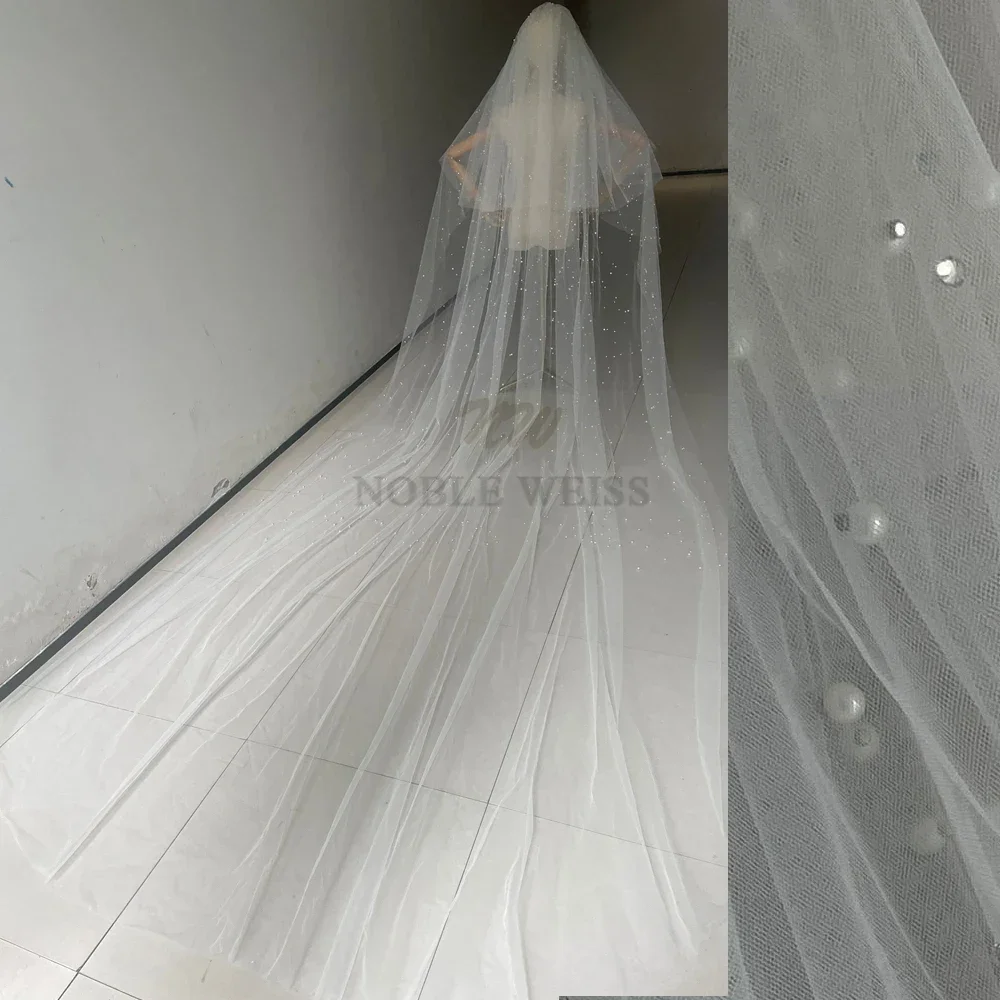 2T Pearls Wedding Veil 300cm Width Cover Face Bridal Veil Luxurious Bride Veil Sliver Beaded Bridal Party Veils Customized