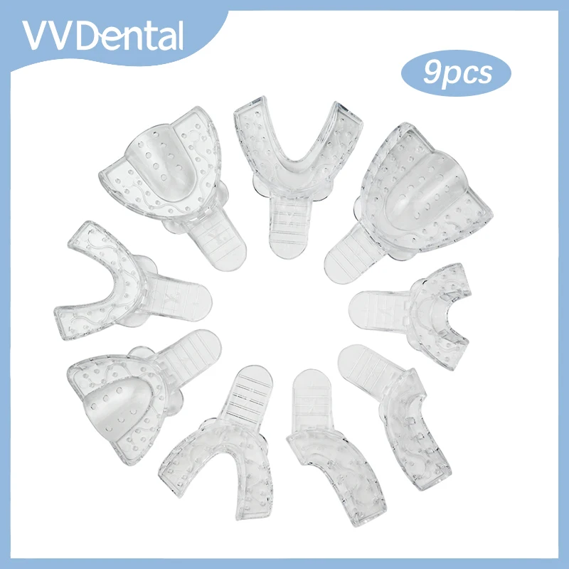 9Pcs VVDental Impression Trays Plastic Disposable Transparent Teeth Holder Trays Kit Dentist Oral Care Tools Dental Materials