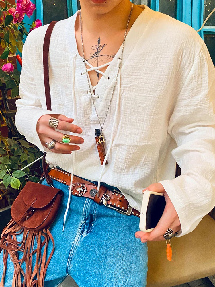 

Buddybody Loose Long Sleeve V-Neck Cotton Linen Shirt Elegant Casual Vacation T-Shirt Fashionable Urban Style Spring Collection