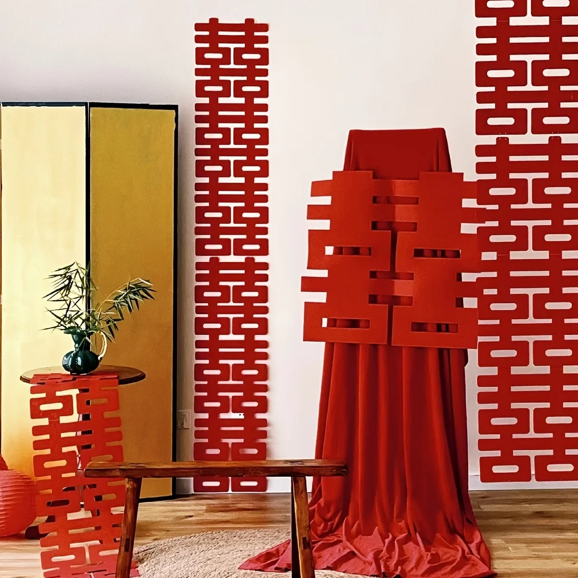 

3 шт. 35x220 см фетровый 3D настенный декор с китайскими иероглифами, подвесное украшение премиум-класса с длинными источниками для свадебной комнаты, реквизит для фотосъемки