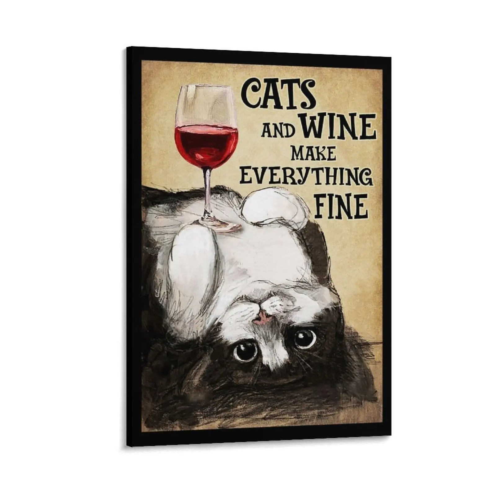 

Cats and wine make everything fine Canvas Painting anime decoration room decor Decoration home