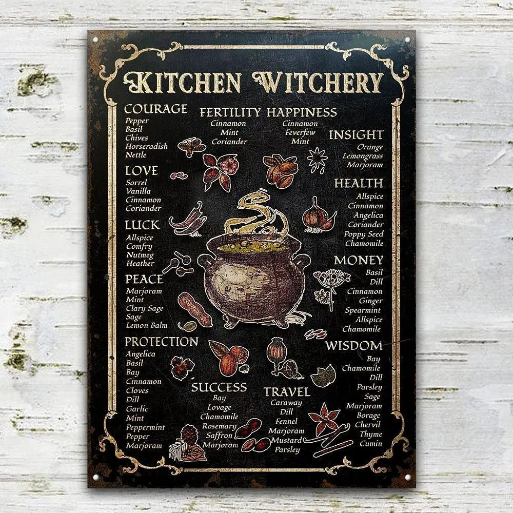 Laquaud Witch Kitchen Witchery Metal Sign Vintage Rust Styled House Decor Witches Magic Knowledge Kitchen Blessing Incense Artwo