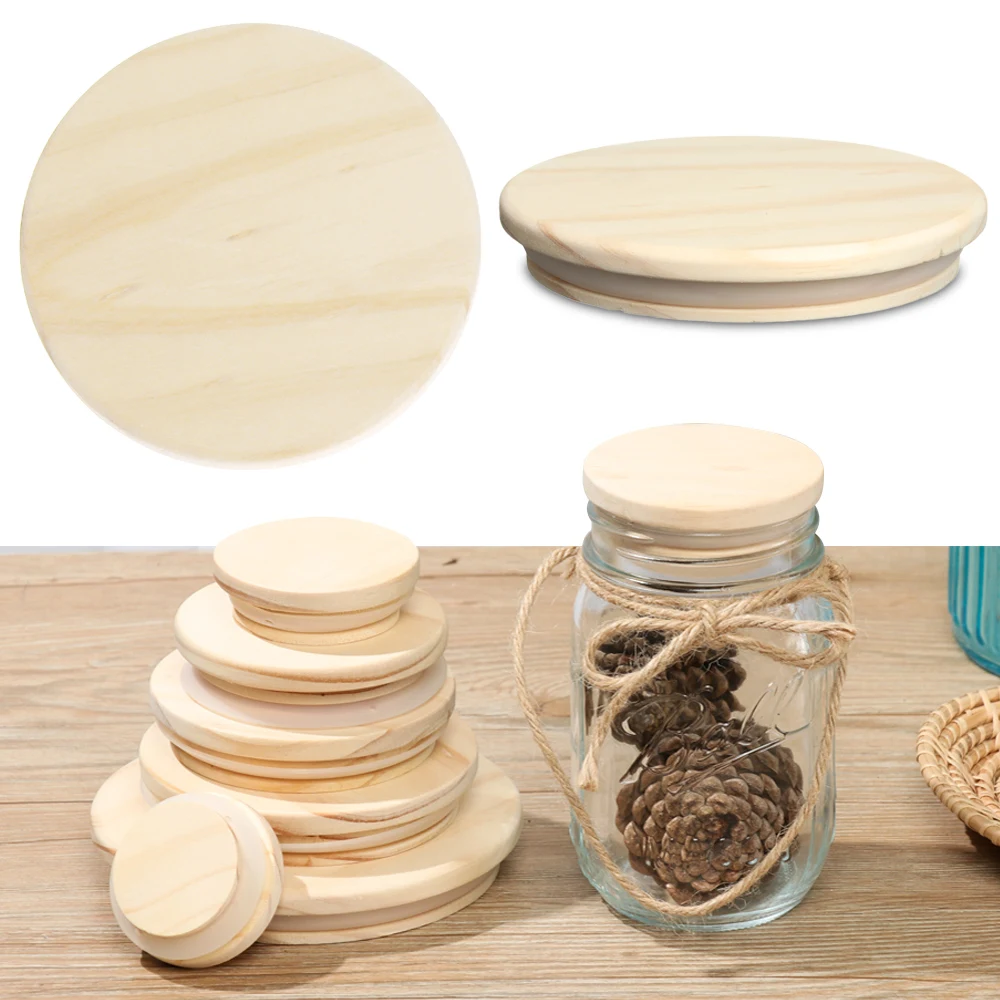 Reusable Wooden Kitchen Organization Bottle Sealing Caps Canning Storage Mason Jar Lid Wide Mouth Cover Wood Lids