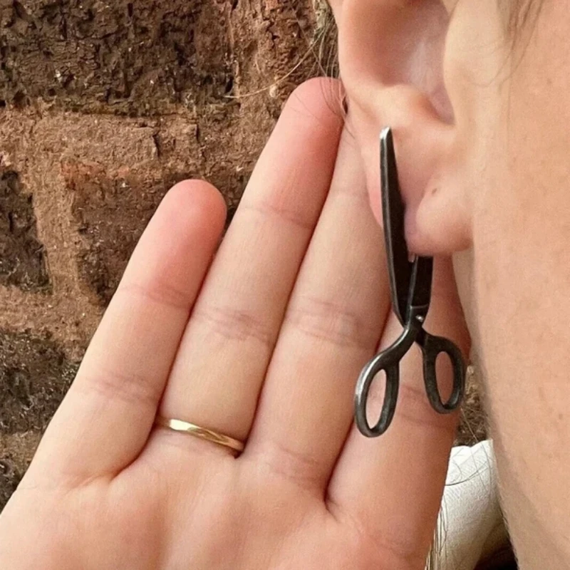 Scissor Earrings Black and Silver Industrial Earrings Halloween Gothic Streetwear Hip Hop Punk Y2K Alternative Crazy Earrings