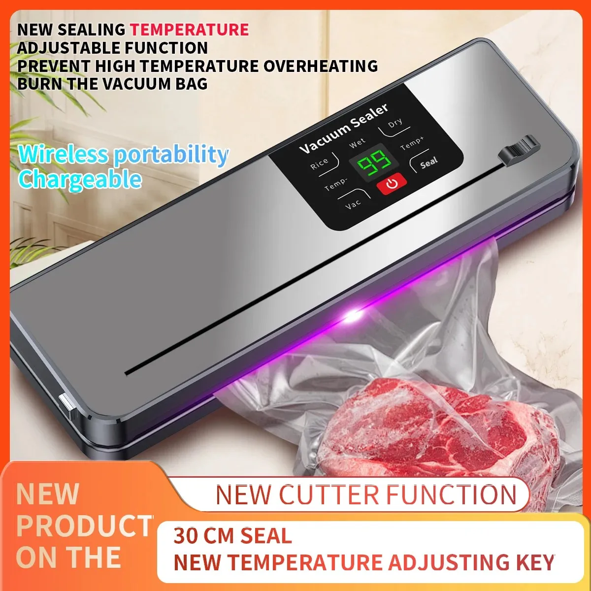 

Портативная беспроводная вакуумная упаковочная машина с зарядкой через USB, многофункциональное устройство «шесть в одном», в комплекте 10 бесплатных вакуумных пакетов.