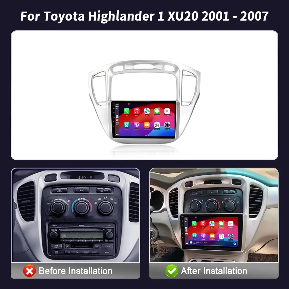 Wireless CarPlay Screen Stereo 2DIN Android For Toyota Highlander 1 XU20 2001-2007 Car Radio Multimedia Player Navigation