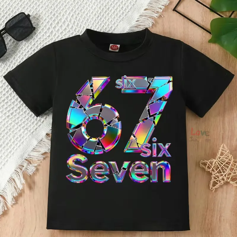 

Летняя модная тенденция: Детская хлопковая футболка с коротким рукавом и цифровым принтом 67, высококачественная, повседневная, спортивная