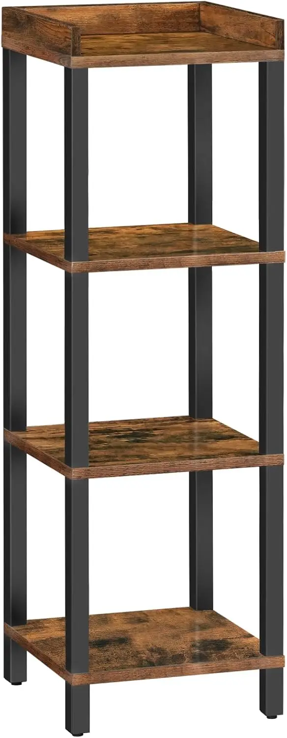 

Small Bookcase, Industrial Style Bookshelf for Narrow Spaces, 4-Tier Square Book Shelf Stand, Wooden Storage Rack Display