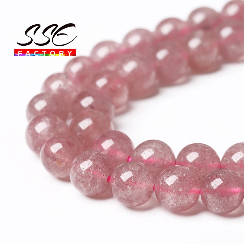 AAAAA Natural Strawberry Crystal Quartz Round Loose Beads 4 6 8 10 12 MM 15\