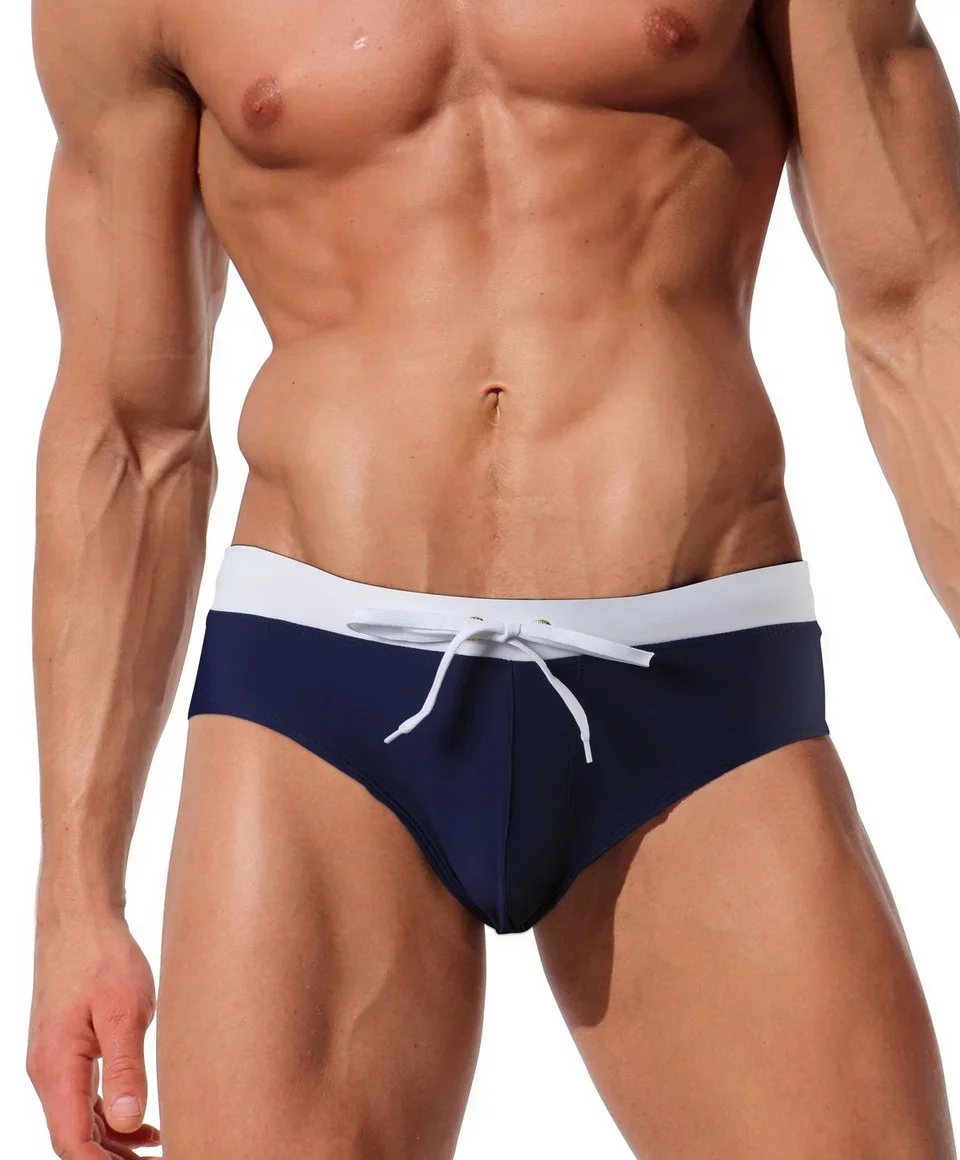 Men Sexy Stitching Swimwear Man Back Zipper Swim Trunks Beach Shorts Surfing Shorts Swimming Briefs
