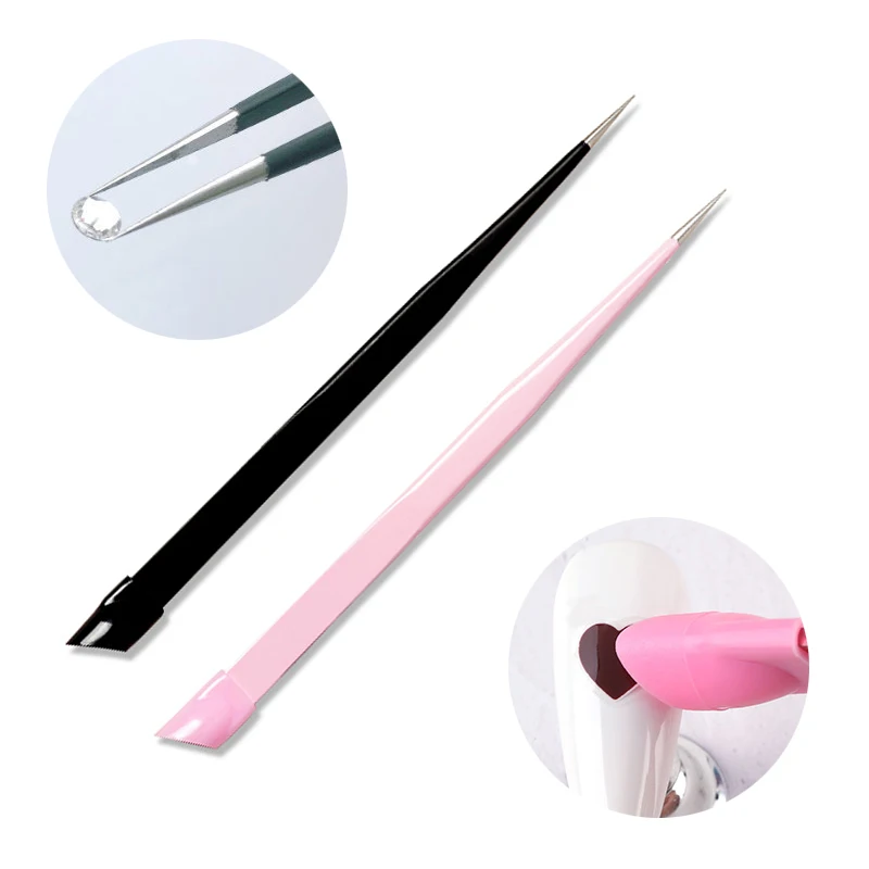 Pincettes à Double extrémité en Silicone pour faux-ongles, Extension de cils, strass, autocollants, avec tête de pression, outils de manucure