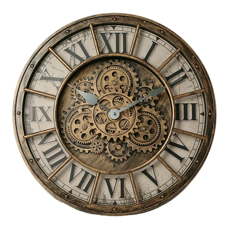 

Retro Wall Clock with Moving Gears Oversized Large Industrial Steampunk Wall Clock Antique Gold Metal Roman Numeral Wall Clocks