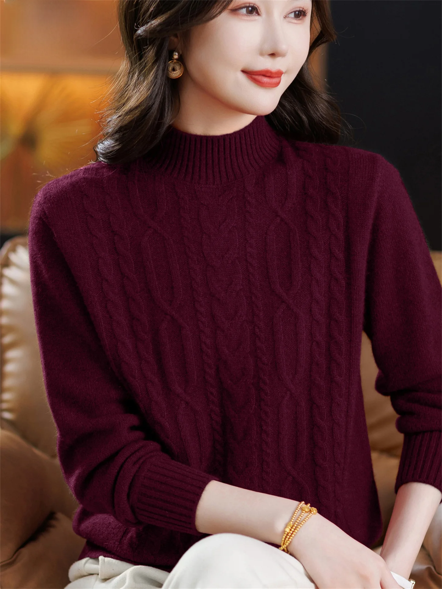 

Thiened Woolen Sweater High Collar Base irt Inner Wear Comfortable Warm Pure Color Mommy Sle Autumn Winter New Arrival ...