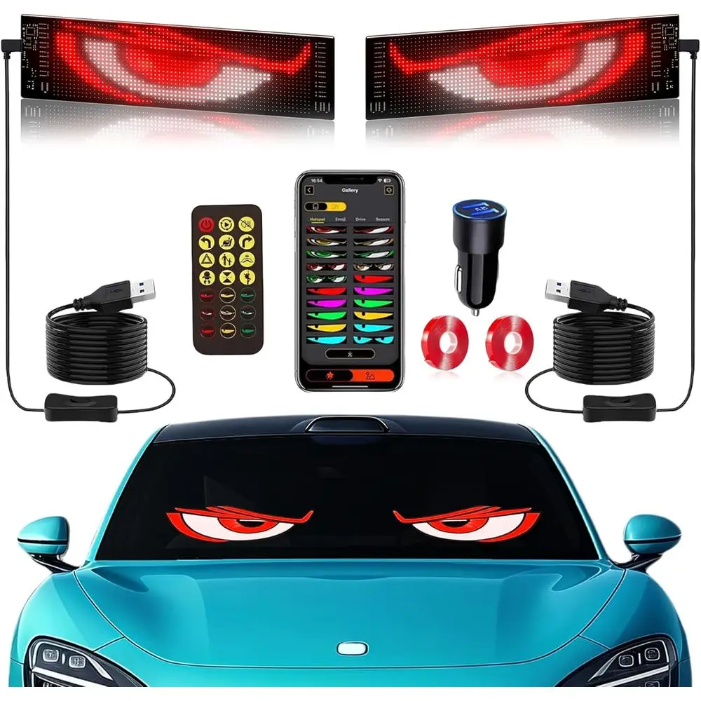 

Программируемые светодиодные глаза на лобовое стекло автомобиля, 3,6 x 14,7 анимированные глаза дьявола для транспортных средств, совместимые с автомобилями, внедорожниками и маленькими грузовиками