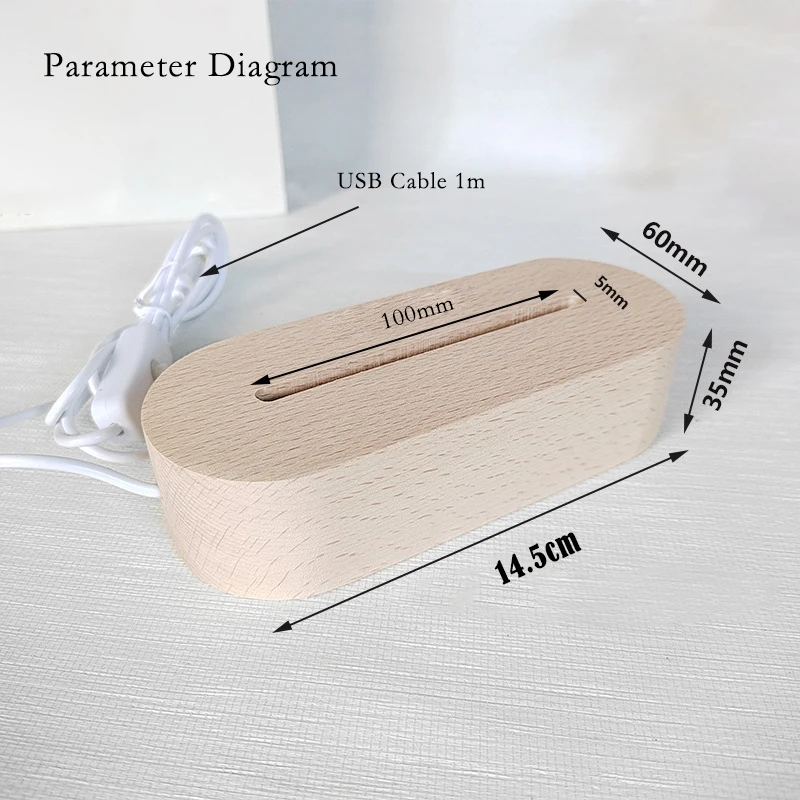 Oval LED Light Display Base Wooden Lighted Atmosphere Lamps 3D Usb Night Light Base Handmade Light Base for Home Decor Lights