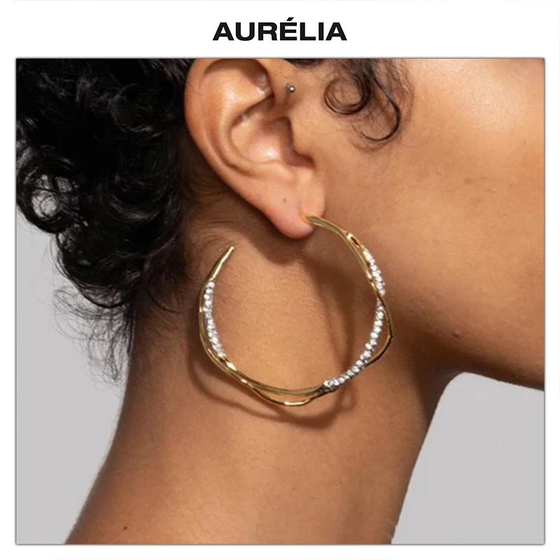 

Europe Designer Crystal Zircon Gold Silver Round Big Earrings Women Luxury Sparkling Jewelry Trend