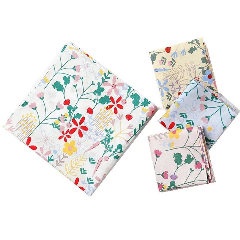 3Pcs 34x34cm 100% Cotton Flower Printed Women Handkerchiefs Soft Portable Square Scarf Wedding Party Gift