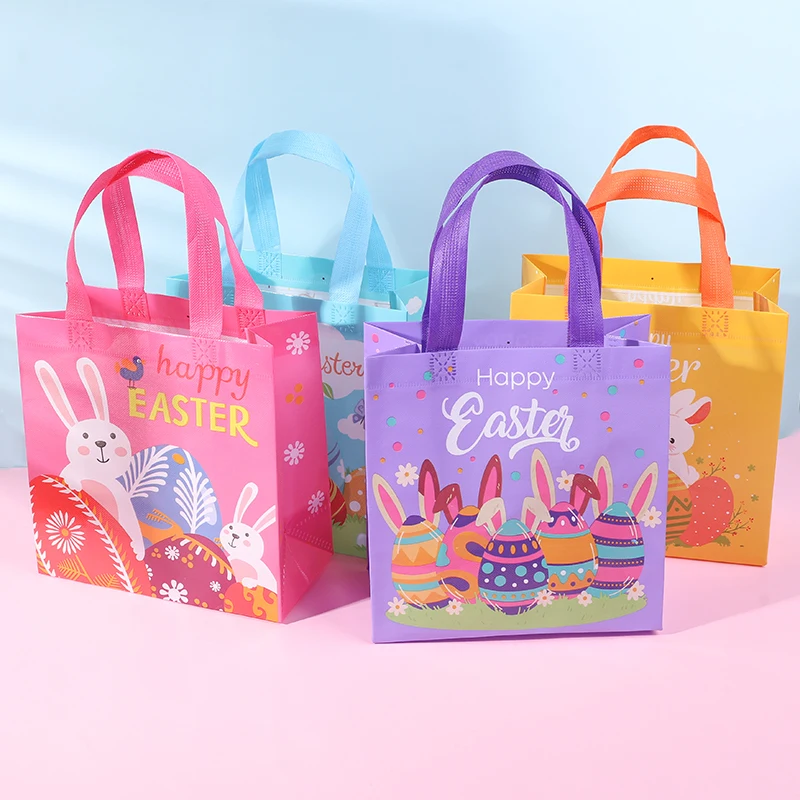 4Pcs Easter Gift Bag Colorful Easter Egg Rabbit Bunny Non-Woven Snacks Gifts Packing Bags Kids Birthday Party Easter Decorations